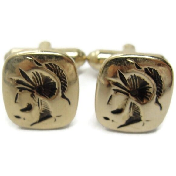 Sarah Coventry Intaglio Style Cufflinks Set Gold Tone Wedding Tux Vintage - Picture 2 of 11